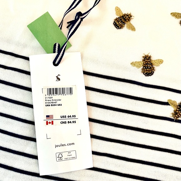 Joules Riviera Embroidered Beaded Bees Short Sleeve Dress Size 2 - Picture 4 of 11